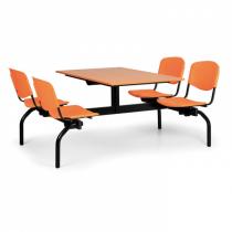 Jídelní set - oranžová sedadla, deska třešeň