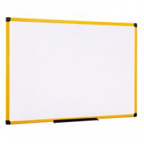 Bílá popisovací tabule, magnetická, žlutý rám, 900 x 600 mm