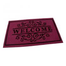  Vínová textilní vstupní rohož FLOMA Welcome - Deco - délka 45 cm, šířka 75 cm, výška 0,3 cm