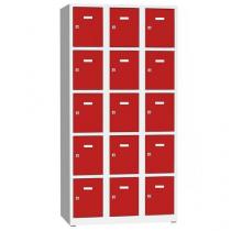  Svařovaná šatní skříň Philip, 15 boxů, cylindrický zámek, šedá/červená