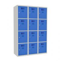  Svařovaná šatní skříň West, 12 boxů, cylindrický zámek, šedá/světle modrá