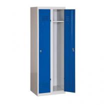  Svařovaná šatní skříň DURO POP, 2 oddíly, šedá/modrá, cylindrický zámek
