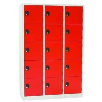  Svařovaná šatní skříň Manutan Mike, 15 boxů, cylindrický zámek, šedá/červená