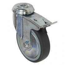 Gumové přístrojové kolo se středovým otvorem, průměr 100 mm, otočné s brzdou, kluzné ložisko