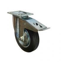  Gumové transportní kolo s přírubou, průměr 200 mm, otočné s brzdou, valivé ložisko