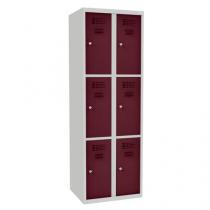  Svařovaná šatní skříň Rob, 6 boxů, cylindrický zámek, šedá/vínově červená