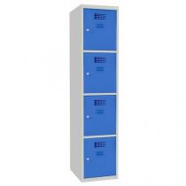  Svařovaná šatní skříň Oskar, 4 boxy, cylindrický zámek, šedá/světle modrá
