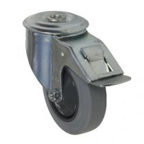  Gumové přístrojové kolo se středovým otvorem, průměr 100 mm, otočné s brzdou, valivé ložisko