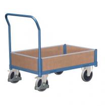  Plošinový vozík s madlem a nízkými plnými bočnicemi, do 500 kg, 100,6 x 132,5 x 80 cm