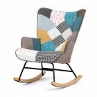 Křeslo houpací, potah patchwork látka, dřevěné nohy, masiv kaučukovník Křeslo houpací, potah patchwork látka, dřevěné nohy, masiv kaučukovník