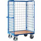  Vysoký policový vozík se 3 mřížovými bočnicemi, do 500 kg, 1 police, 182 x 119 x 72,5 cm, modrý