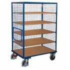  Vysoký skříňový vozík s madlem a 3 mřížovými stěnami, do 500 kg, 5 polic, 181 x 131,5 x 83 cm, modrý