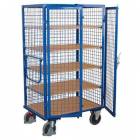  Vysoký uzavíratelný skříňový vozík s madlem a mřížovými stěnami, do 500 kg, 5 polic, 181 x 111,5 x 81 cm, modrý