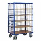  Vysoký skříňový vozík s madlem a 3 mřížovými stěnami, do 500 kg, 5 polic, 181 x 111,5 x 73 cm, modrý
