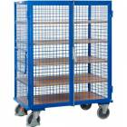  Vysoký uzavíratelný skříňový vozík s madlem a mřížovými stěnami, do 500 kg, 5 polic, 181 x 131,5 x 91 cm, modrý