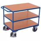 Policový vozík s madlem, do 500 kg, 3 police, 92 x 139 x 80 cm, modrý