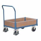  Plošinový vozík s madlem a nízkými plnými bočnicemi, do 400 kg, 97,5 x 97,5 x 50 cm, modrý