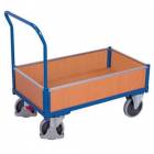  Plošinový vozík s madlem a nízkými plnými bočnicemi, do 500 kg, 101,5 x 132,5 x 80 cm, modrý