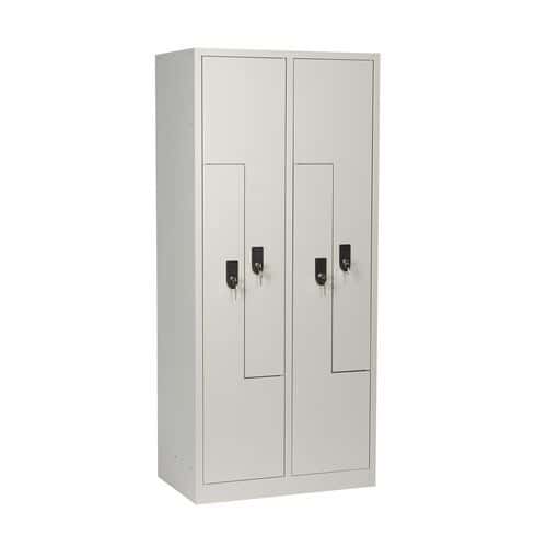 Svařovaná šatní skříň Manutan Carl, dveře Z, 4 oddíly, cylindrický zámek, šedá/modrá